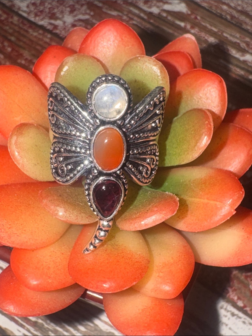 Silver Multi stone Dragonfly Ring